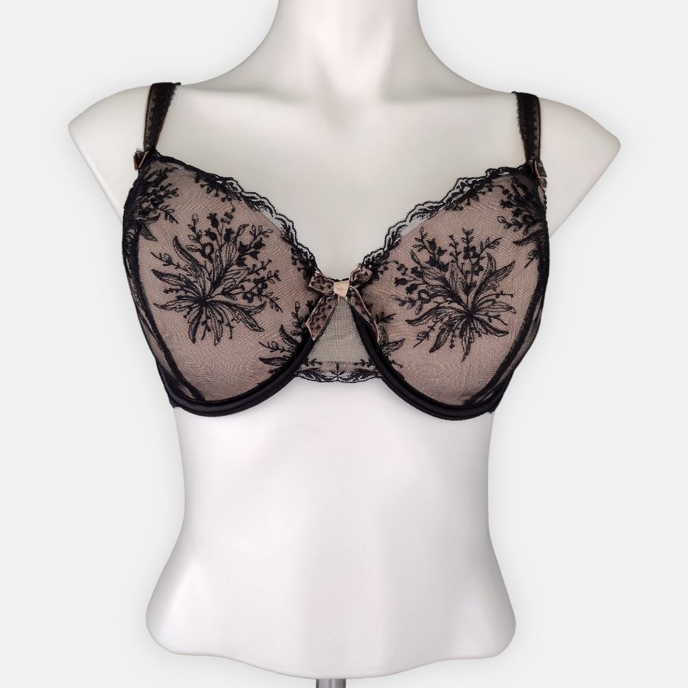 Felina Nude on Black Chantilly Lace Lined Underwire Demi Bra